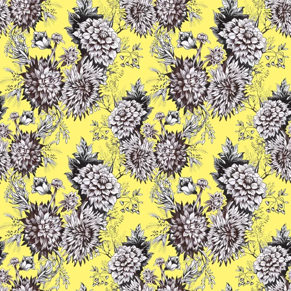 Garden pattern with monochrome  flowers — Stock Photo, Image