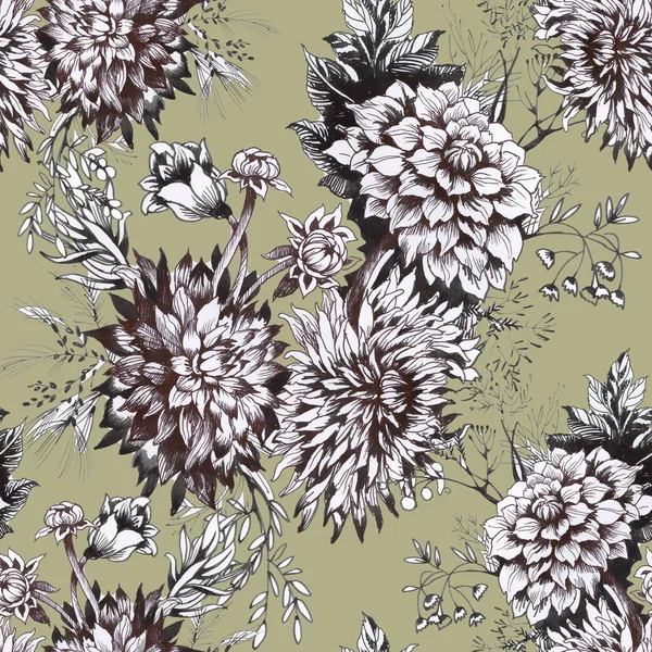 Garden pattern with monochrome  flowers — Stock Photo, Image