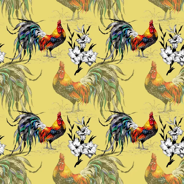 Farm roosters pattern — Stock Photo, Image