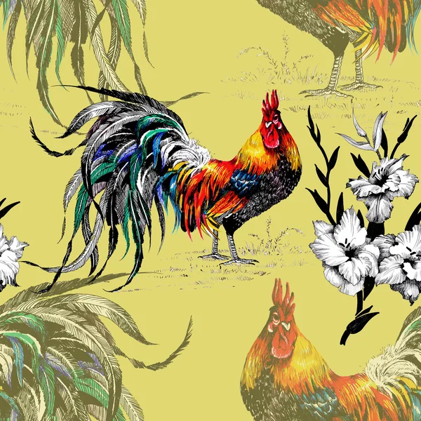 Farm roosters pattern — Stock Photo, Image