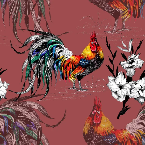 Farm roosters pattern — Stock Photo, Image