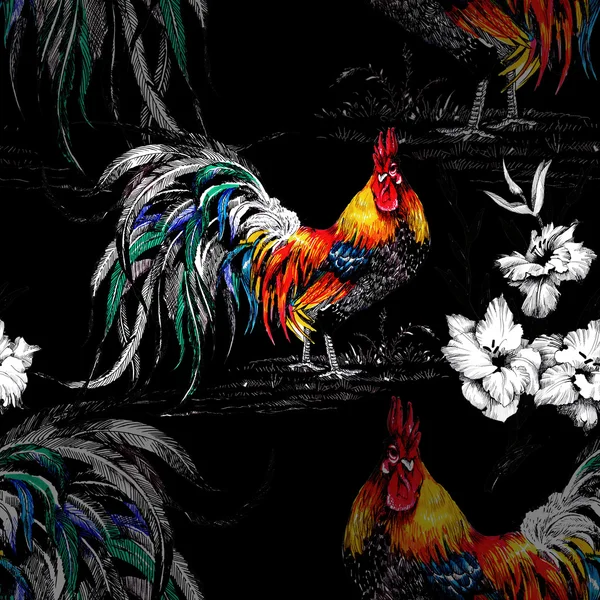 Farm roosters pattern — Stock Photo, Image