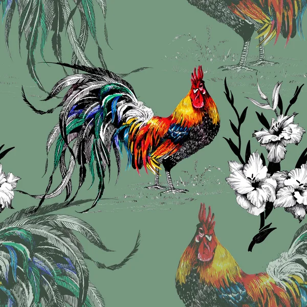 Farm roosters pattern — Stock Photo, Image