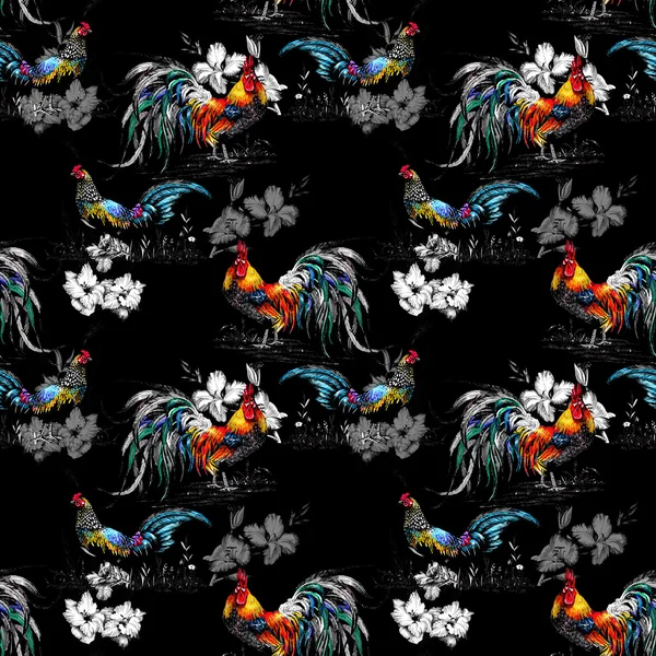 Farm roosters pattern — Stock Photo, Image