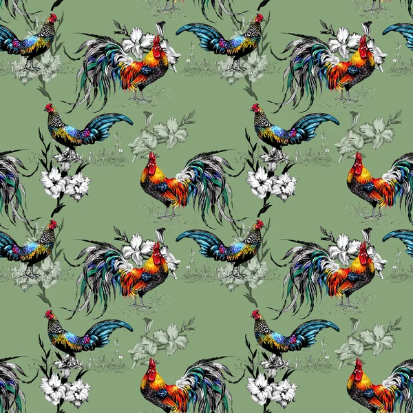 Farm roosters pattern — Stock Photo, Image