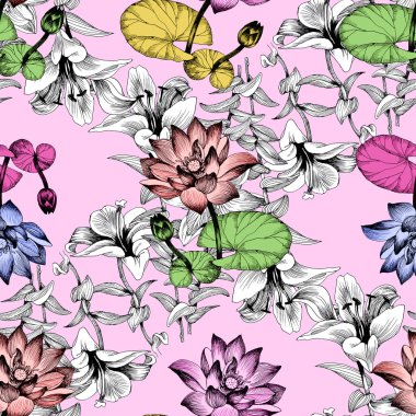 Nilüfer çiçekleri gölet üzerinde