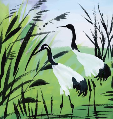 Balıkçıl kuşları suluboya vektör çizim