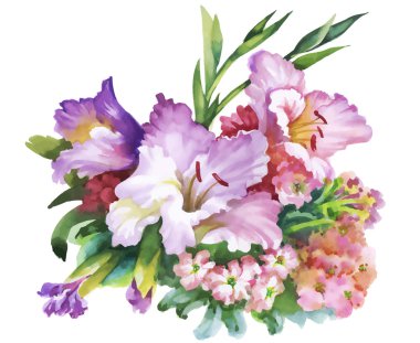 Beyaz bir arka plan üzerinde klasik tarzda suluboya çiçek