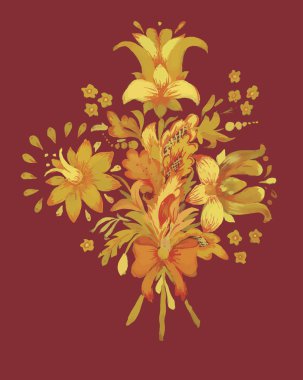 Vinous bir arka plan üzerinde klasik tarzda suluboya çiçek