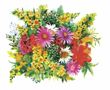 Beyaz bir arka plan üzerinde klasik tarzda suluboya çiçek