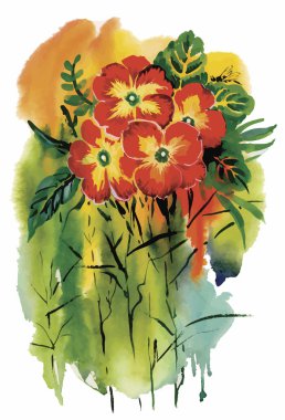 Beyaz bir arka plan üzerinde klasik tarzda suluboya çiçek