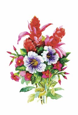 Beyaz bir arka plan üzerinde klasik tarzda suluboya çiçek