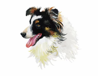 Kenar kömür ocağı hayvan köpek suluboya illüstrasyon izole beyaz arka plan vektör