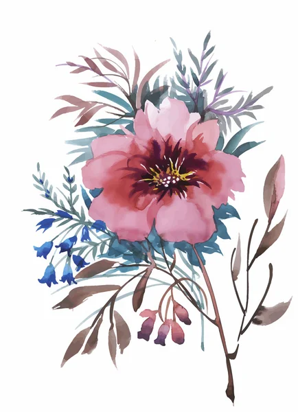 Akvarell virágok, klasszikus stílusban, fehér alapon — Stock Vector