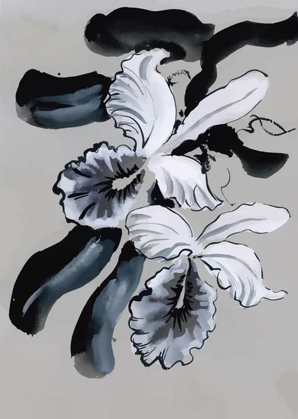 Aquarela jardim flores isoladas no fundo branco, Japonês estilo vetor ilustração —  Vetores de Stock