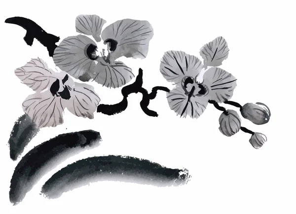 Acquerello fiori del giardino isolato su sfondo bianco, stile giapponese vettoriale illustrazione — Vettoriale Stock