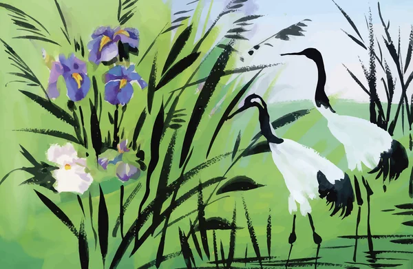Heron aves aquarela vetor ilustração — Vetor de Stock