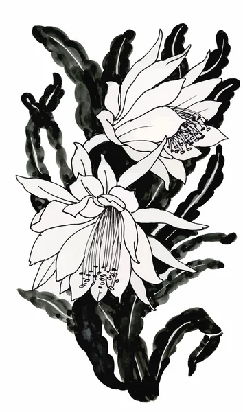 Akvarell trädgård blommor isolerad på vit bakgrund, japansk stil vektor illustration — Stock vektor