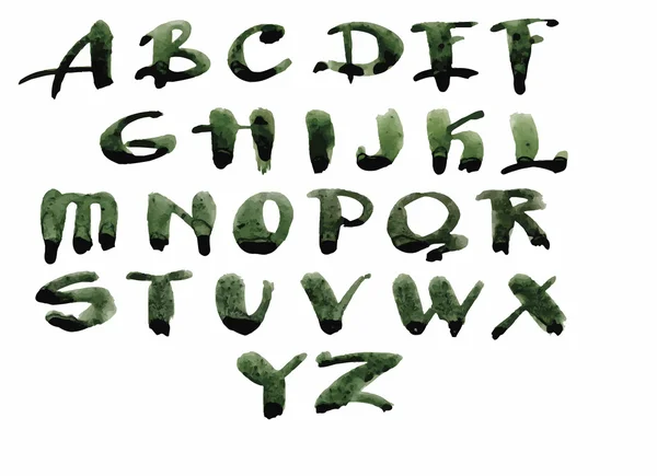 Aquarell handgezeichnetes Alphabet. Vektorillustration. Pinsel bemalte Buchstaben. — Stockvektor