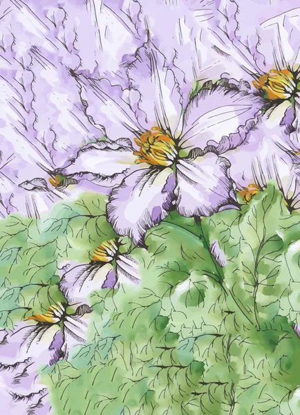 Ακουαρέλα αφηρημένο floral φόντο με πολύχρωμο όμορφα λουλούδια — Διανυσματικό Αρχείο