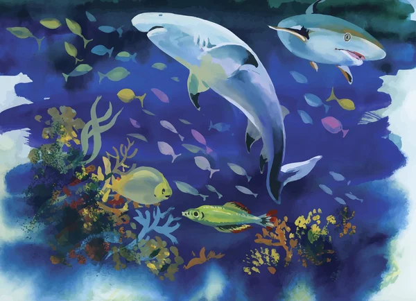 Акула акварельного живопису ілюстрація — стоковий вектор