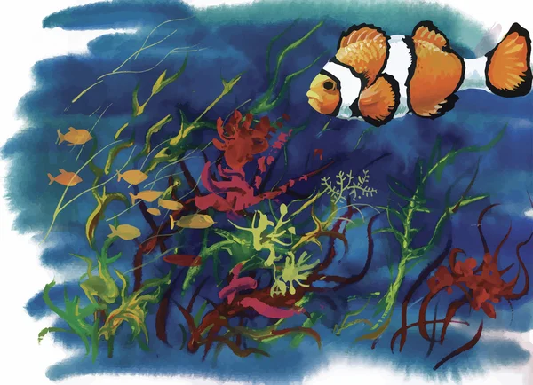 Акварель Морський життєвий фон з тропічною рибою — стоковий вектор