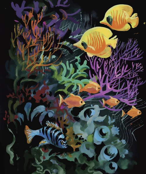 Acuarela Fondo de vida marina con peces tropicales — Archivo Imágenes Vectoriales