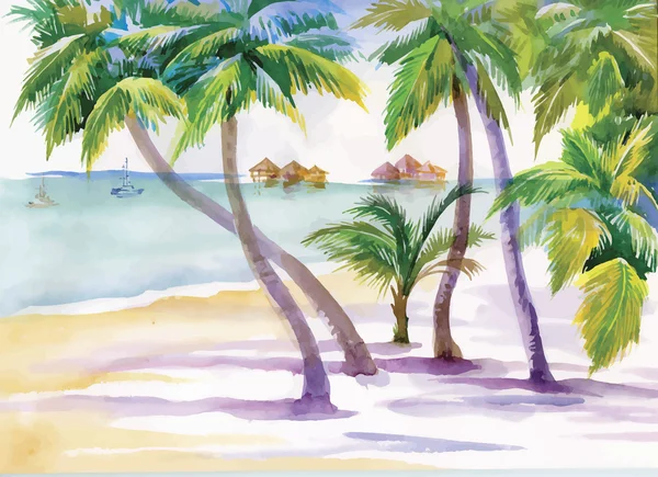 Playa tropical con palmeras — Archivo Imágenes Vectoriales