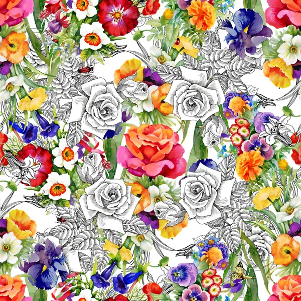 Blommigt sömlöst mönster — Stockfoto