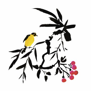 Watercolor hand drawn pattern with tropical summer flowers of and exotic birds