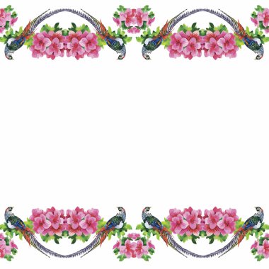 Vahşi sülün hayvanlar kuşlar suluboya çiçek seamless modeli