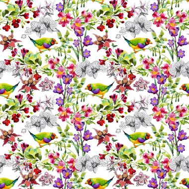 tropikal kuşlar ve egzotik çiçekler