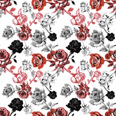 Güllerle suluboya kusursuz desen. Web sayfaları için arka plan, düğün davetiyeleri, tarih kartlarını kaydet.