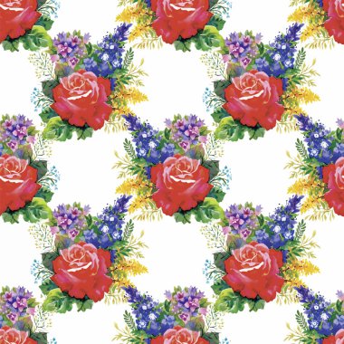 Güllerle suluboya kusursuz desen. Web sayfaları için arka plan, düğün davetiyeleri, tarih kartlarını kaydet.