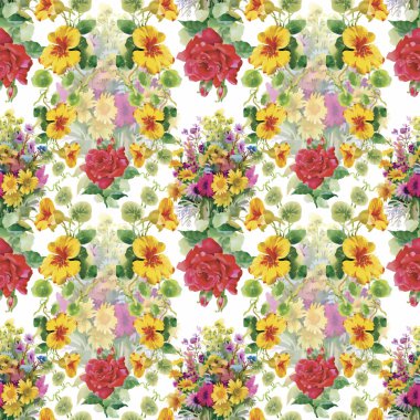 Güllerle suluboya kusursuz desen. Web sayfaları için arka plan, düğün davetiyeleri, tarih kartlarını kaydet.