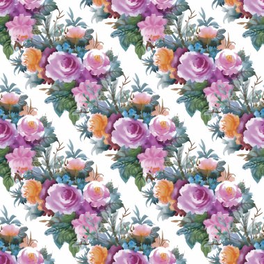 Güllerle suluboya kusursuz desen. Web sayfaları için arka plan, düğün davetiyeleri, tarih kartlarını kaydet.