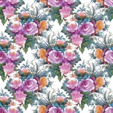 Güllerle suluboya kusursuz desen. Web sayfaları için arka plan, düğün davetiyeleri, tarih kartlarını kaydet.