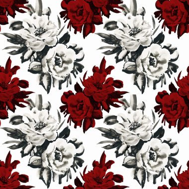 Güllerle suluboya kusursuz desen. Web sayfaları için arka plan, düğün davetiyeleri, tarih kartlarını kaydet.