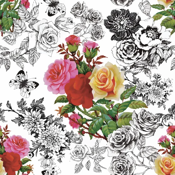 Aquarelle motif sans couture avec des roses. Contexte pour les pages Web, invitations de mariage, enregistrer les cartes de date . — Image vectorielle