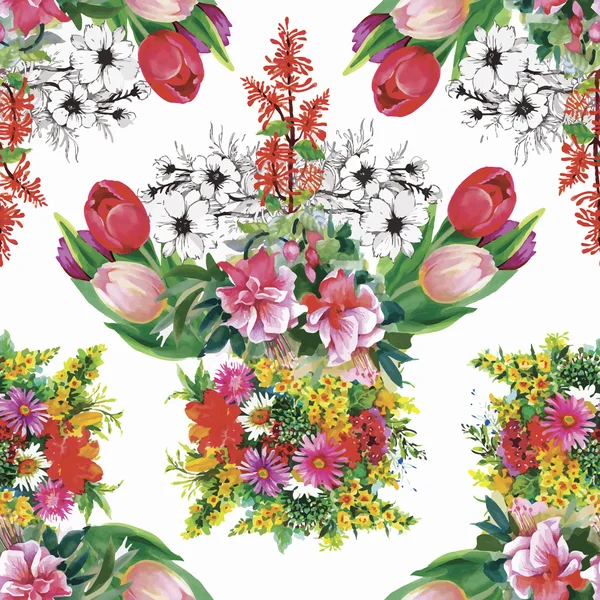 Illustrazione ad acquerello di fiori di tulipani, modello senza cuciture — Vettoriale Stock