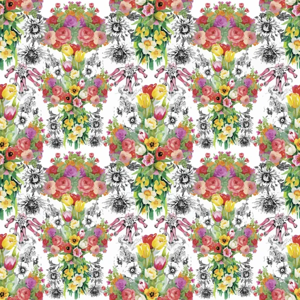 チューリップの花の水彩画、シームレスなパターン — ストックベクタ