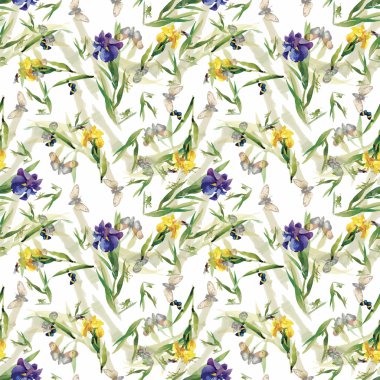 Suluboya süsen ile Seamless modeli. Vektör çizim