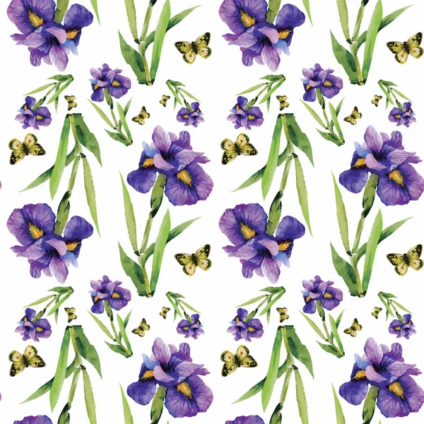 Naadloze patroon met aquarel irissen. Vectorillustratie — Stockvector