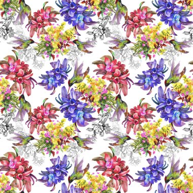 tropikal kuşlar ve egzotik çiçekler