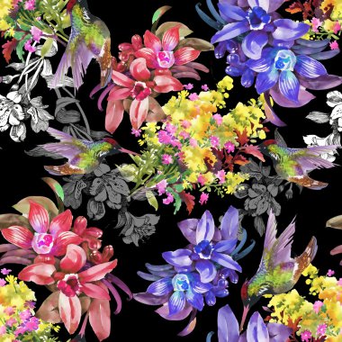 tropikal kuşlar ve egzotik çiçekler