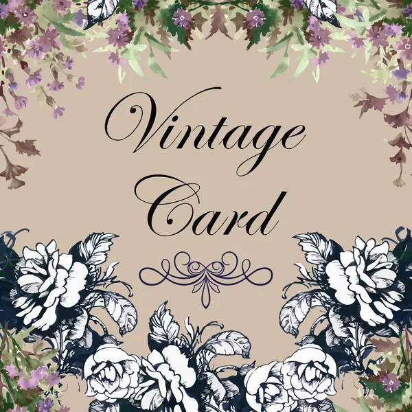 Cartão de saudação com flores, aquarela, pode ser usado como cartão de convite para casamento, aniversário e outras férias . — Vetor de Stock