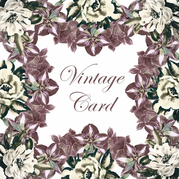 Grußkarte mit Blumen, Aquarell, kann als Einladungskarte für Hochzeit, Geburtstag und andere Feiertage verwendet werden. — Stockvektor