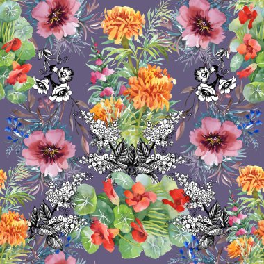 Nilüferler ve kadife çiçeği çiçek.