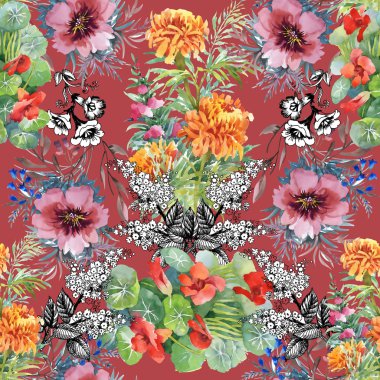 Nilüferler ve kadife çiçeği çiçek.