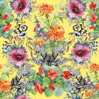 Nilüferler ve kadife çiçeği çiçek.